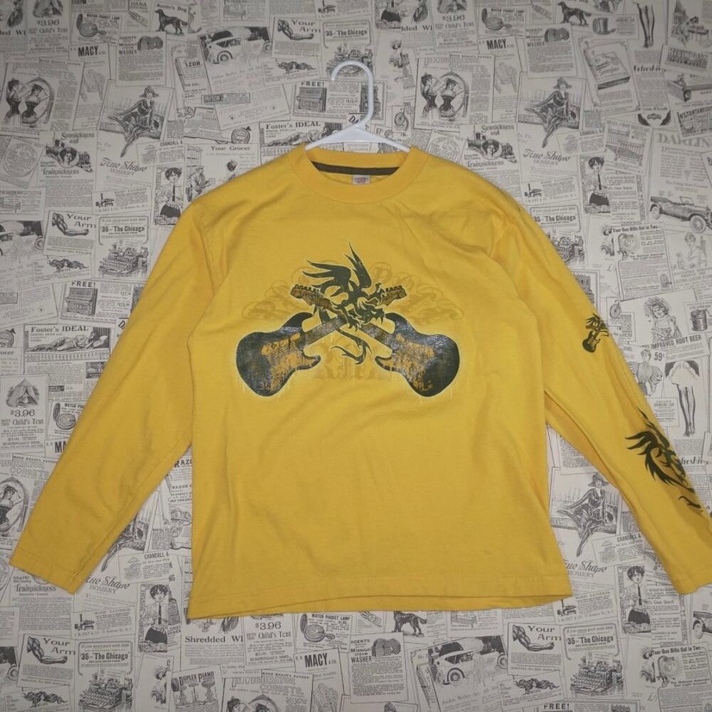 Large - Vintage Y2K CRB yellow tribal guitar 00s LS T-shirt